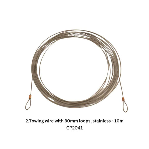 Cougartron CP2041 Towing wire with 30mm loops, stainless - 10m