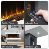 Sealey DH112 Baridi Wall Mounting Electric Fireplace with LED Flame Effect 52" - Grey