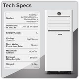 Sealey DH412 Baridi 4-in-1 Portable Air Conditioner with Window Sealing Kit 5,000Btu/hr