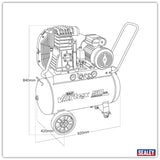 Sealey SAC1503B 50L Belt Drive Air Compressor with Cast Cylinders & Wheels 3.5hp