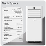 Sealey DH413 Baridi 5-in-1 Air Conditioner/Dehumidifier/Air Cooler 7,000Btu/hr