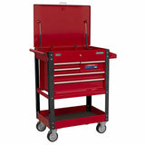 Sealey Heavy-Duty Mobile Tool & Parts Trolley with 5 Drawers & Lockable Top in Red or Green