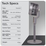 Sealey DH141 Baridi 12" Pedestal Fan with Remote Control & 12hr Timer 230V - Grey