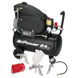 Sealey SAC2420APK Direct Drive Air Compressor 24Ltr 2hp with 4pc Air Accessory Kit