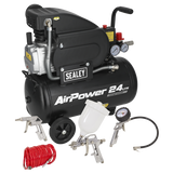 Sealey SAC2420APK Direct Drive Air Compressor 24Ltr 2hp with 4pc Air Accessory Kit