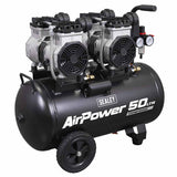 Sealey SAC5001S 50L Low Noise Oil Free Direct Drive Air Compressor 2 x 2hp