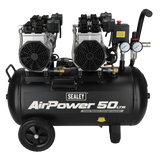 Sealey SAC5001S 50L Low Noise Oil Free Direct Drive Air Compressor 2 x 2hp