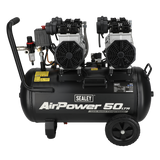Sealey SAC5001S 50L Low Noise Oil Free Direct Drive Air Compressor 2 x 2hp