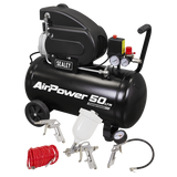 Sealey SAC5020APK 50L Direct Drive Air Compressor 2hp with 4pc Air Accessory Kit