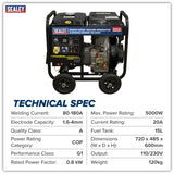 Sealey DG5000W Diesel Welder Generator 5000W 4-Stroke Engine 110/230V