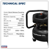 Sealey 230V Oil Free Belt Drive Vertical Compressors 24L/50L/100L